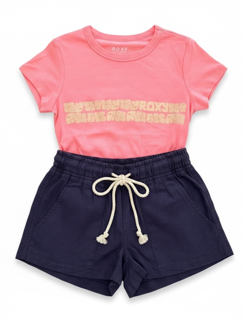 ⭐️ BOGO ⭐️ Roxy Oceanside Navy Drawstring Shorts - Size XS & Pink Tee - Size S
